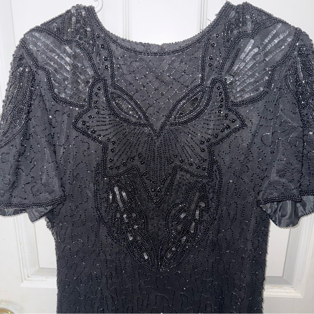 AP Ltd Elegant Black Beaded Midi Dress - Picture 4 of 13